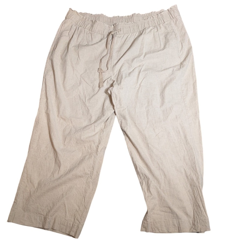 Lane Bryant Linen Blend Wide Leg Pants Tan Beige 28 3X-4X Lagenlook Beachy